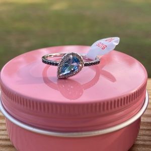 Blue Topaz Rhodium and Hematite Plating Ring